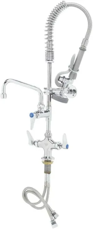 T&S Brass MPZ-2DLN-06 Mini-Pre Rinse Faucet. Single Hole Deck Mount Faucet with 6" Swing Nozzle, Lever Handles, and Wall Bracket
