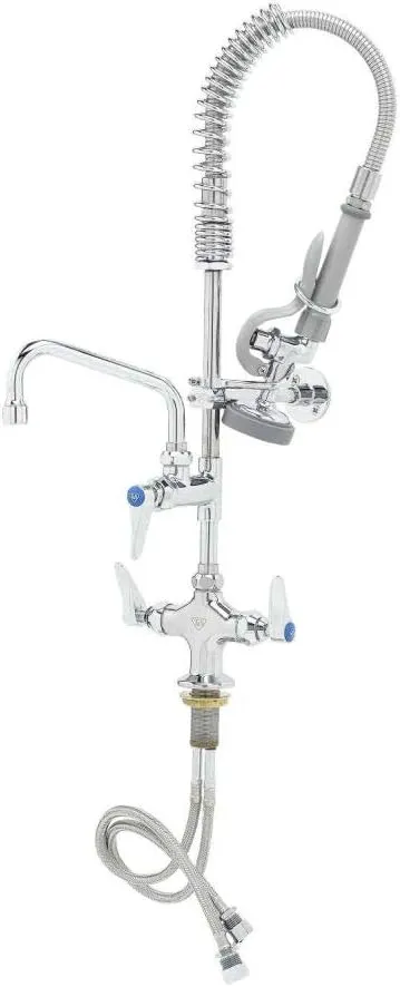 T&S Brass MPZ-2DLN-06 Mini-Pre Rinse Faucet. Single Hole Deck Mount Faucet with 6" Swing Nozzle, Lever Handles, and Wall Bracket