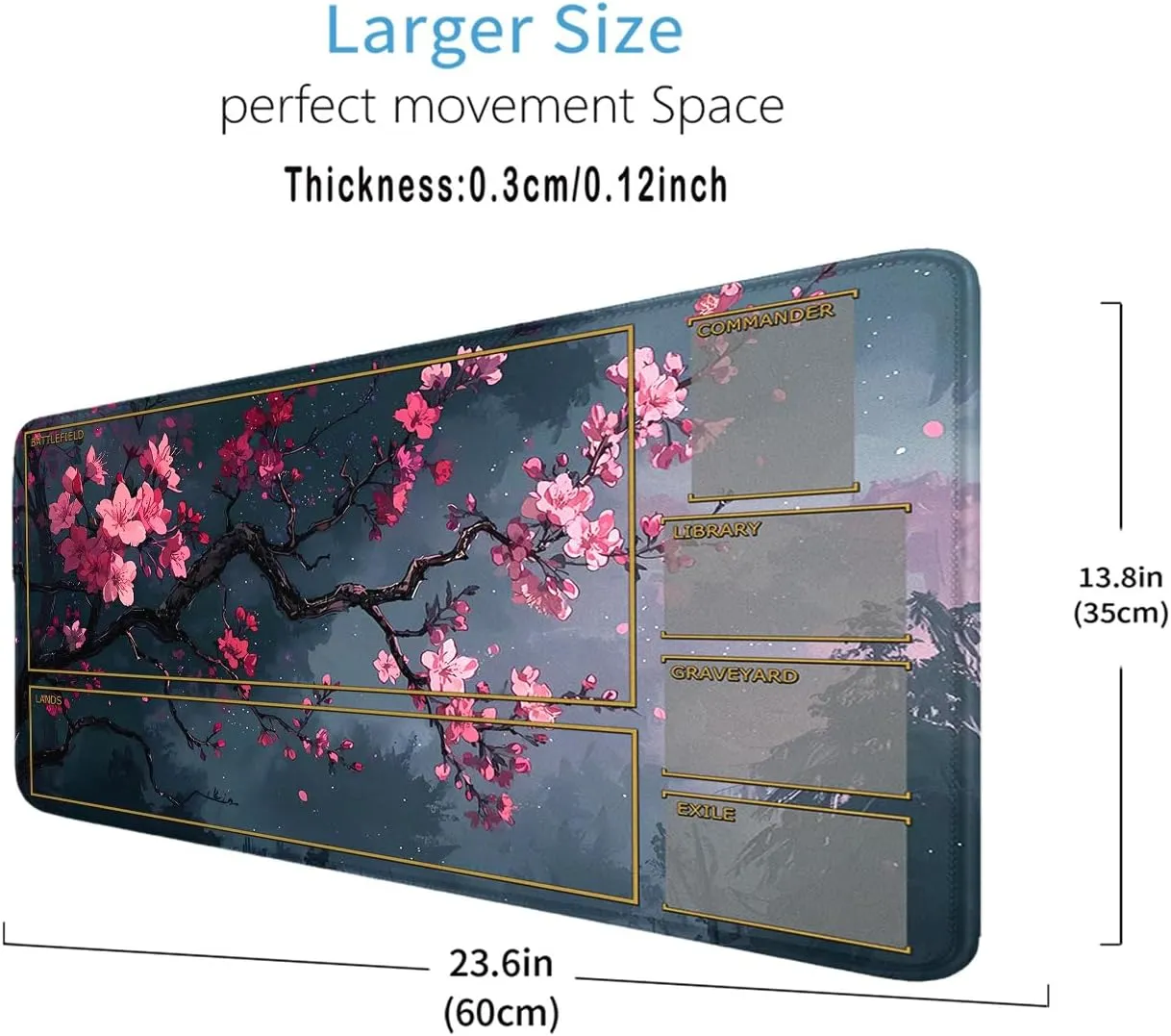 TCG Playmat Stitched Edges, 24 x 14 inches MTG Play Mat with Zones for MTG Trading Card Game Playmats Smooth Surface Battle Game Rubber Collection