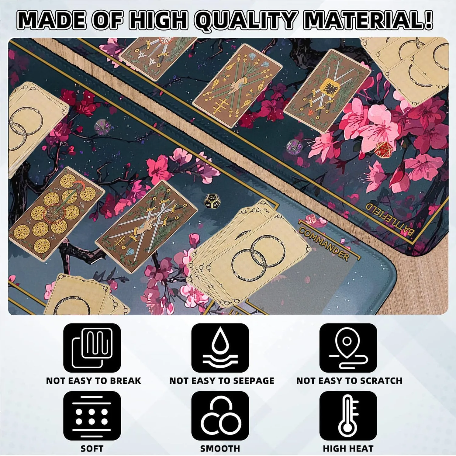 TCG Playmat Stitched Edges, 24 x 14 inches MTG Play Mat with Zones for MTG Trading Card Game Playmats Smooth Surface Battle Game Rubber Collection