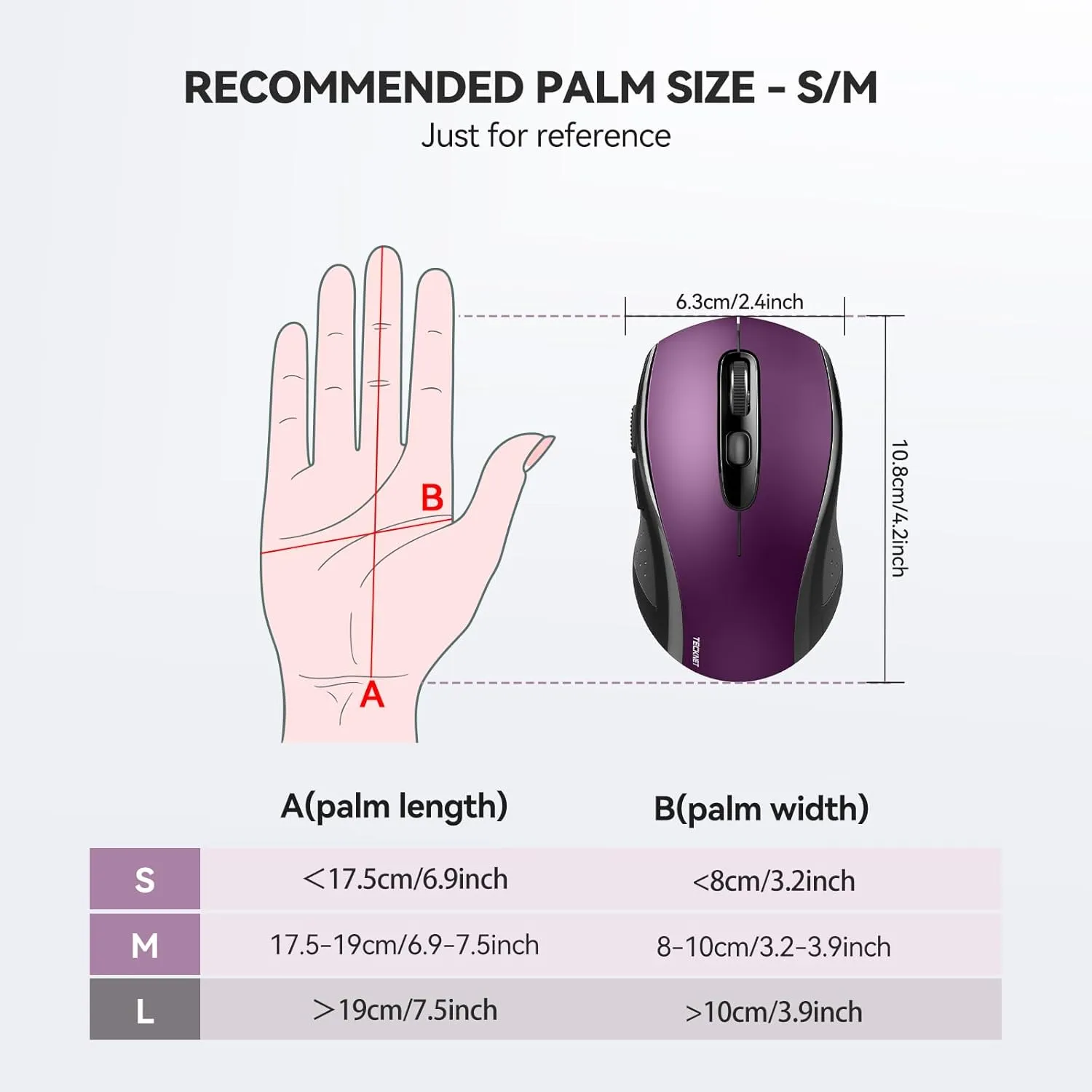 TECKNET Bluetooth Mouse, 4000DPI Wireless Mice for Laptop 2-in-1(BT 5.0/3.0 2.4Ghz) Computer Mouse with USB Receiver for Mac (USB-A/C Bluetooth, Purple)