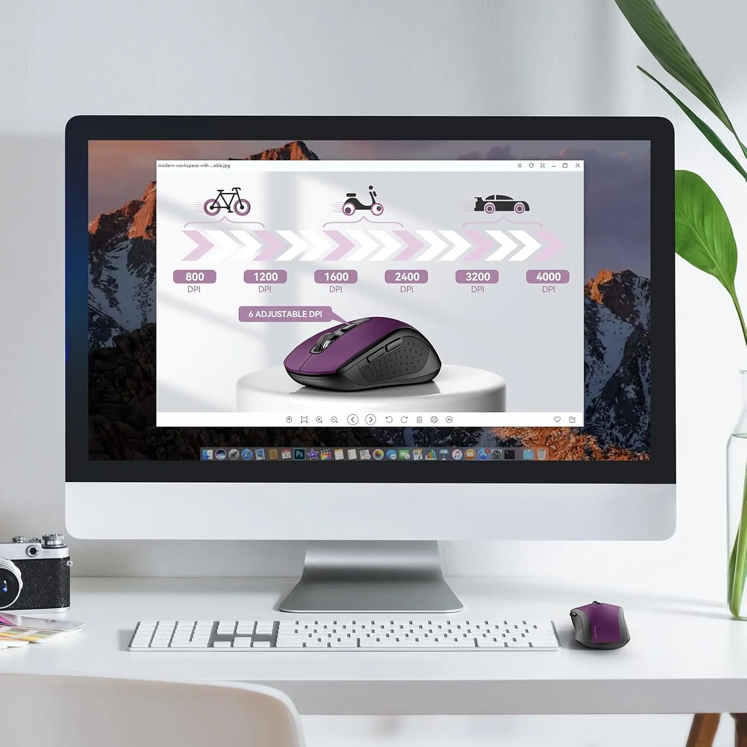 TECKNET Bluetooth Mouse, 4000DPI Wireless Mice for Laptop 2-in-1(BT 5.0/3.0 2.4Ghz) Computer Mouse with USB Receiver for Mac (USB-A/C Bluetooth, Purple)