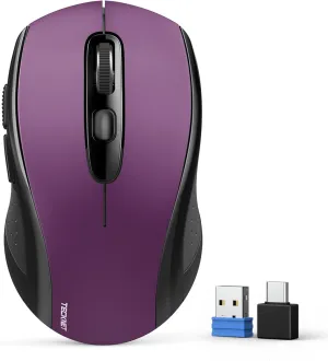 TECKNET Bluetooth Mouse, 4000DPI Wireless Mice for Laptop 2-in-1(BT 5.0/3.0 2.4Ghz) Computer Mouse with USB Receiver for Mac (USB-A/C Bluetooth, Purple)