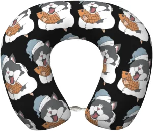 The Cat is Still Sleepy with The Fish Neck Pillow Memory Foam U-Shaped Travel Neck Pillow for Airplanes Car Home