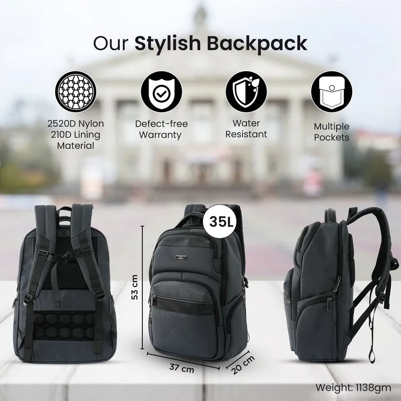 The Clownfish Laptop Backpack - USB Port & Padded Sleeve | 18 Inch | 35L | Grey