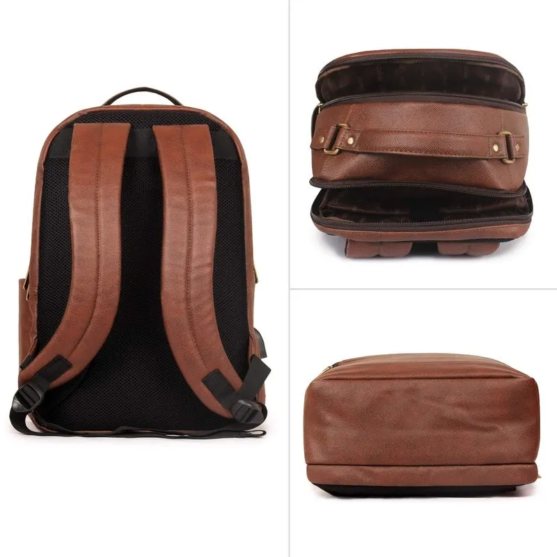THE CLOWNFISH Victor 27 liters Vegan Leather Mature Unisex Laptop Backpack for 14 inch Laptop (Amber)