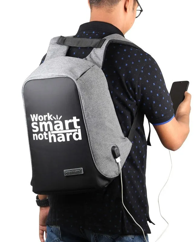 THE CLOWNFISH Work Smart Anti Theft Backpack - Water Resistant, USB Hub | *Up to 14 inches* | Grey