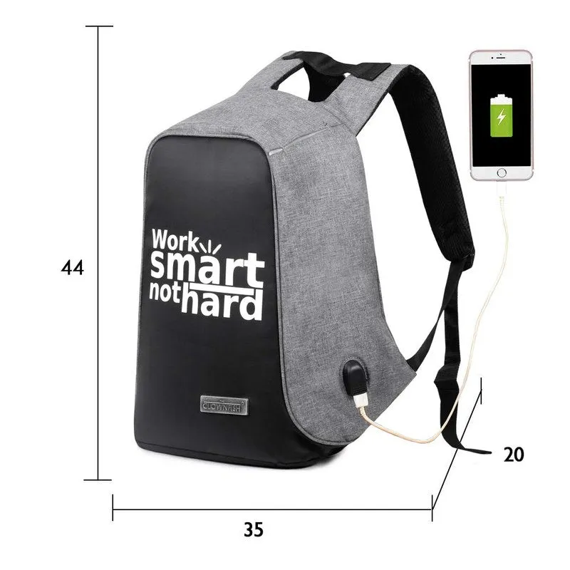 THE CLOWNFISH Work Smart Anti Theft Backpack - Water Resistant, USB Hub | *Up to 14 inches* | Grey