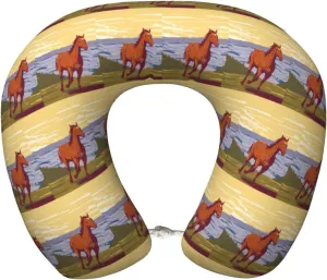 The Horse Running On The Grassland Neck Pillow Memory Foam U-Shaped Travel Neck Pillow for Airplanes Car Home