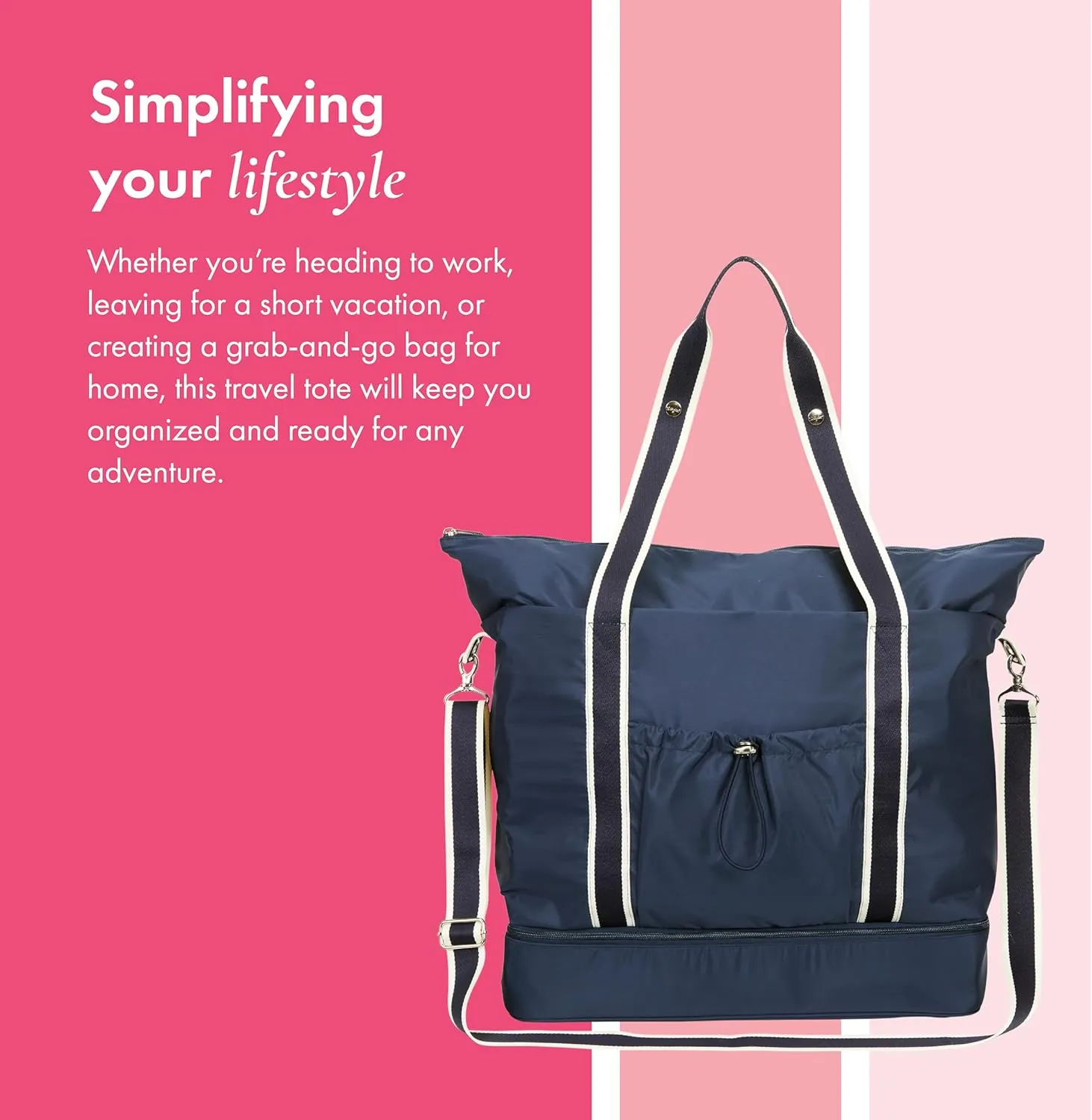 THIRTY-ONE Gifts Deluxe Travel Tote Bag, Multiple-Pocket Tote Bag for Travel and Work, Navy