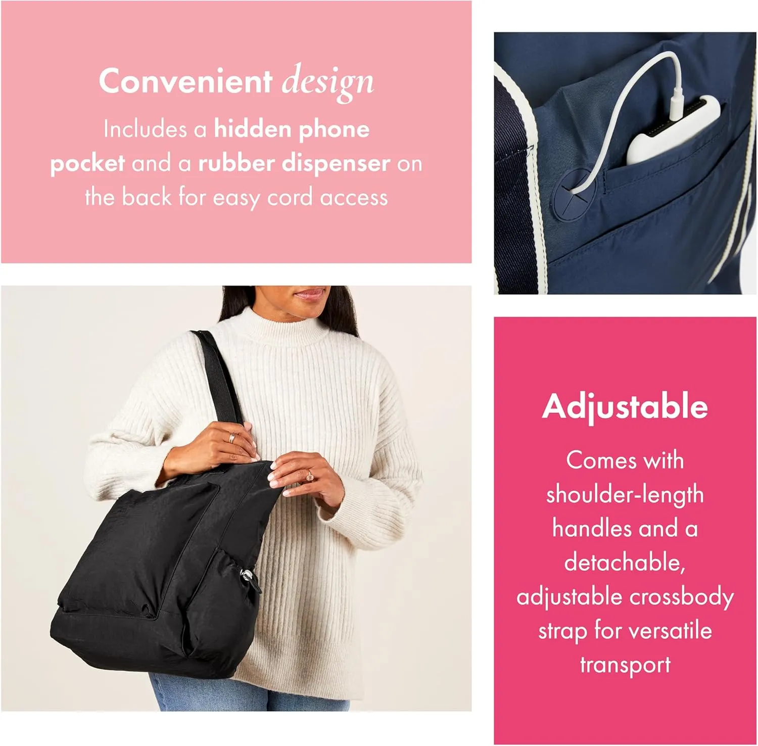 THIRTY-ONE Gifts Deluxe Travel Tote Bag, Multiple-Pocket Tote Bag for Travel and Work, Navy