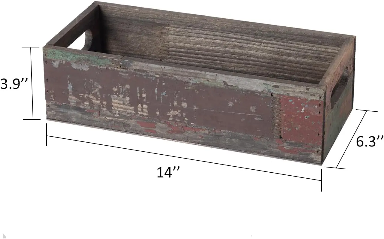 TIMRIS Farmhouse Distressed Wooden Storage Box, Rustic Bathroom Decor Box, Decorative Toilet Tank Basket Nice Butt, Solid Reclaimed Wood Organizer Box with Handles (Random)