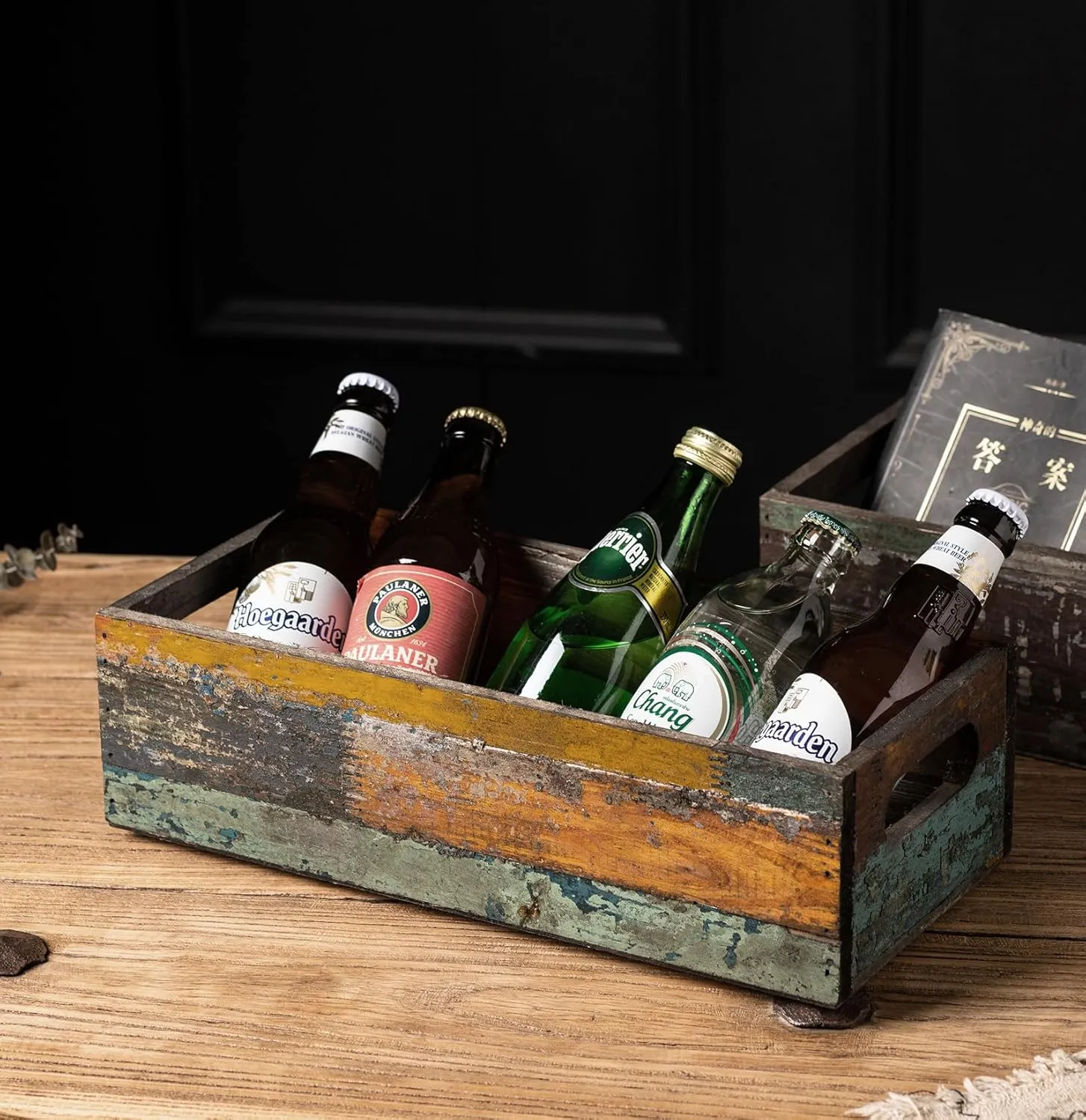 TIMRIS Farmhouse Distressed Wooden Storage Box, Rustic Bathroom Decor Box, Decorative Toilet Tank Basket Nice Butt, Solid Reclaimed Wood Organizer Box with Handles (Random)