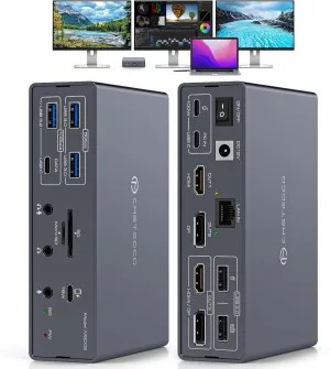 TJCXELE Displaylink Docking Station 4K Triple Monitors for MacBook M1 M2 M3 M4/Windows, 19-in-1 USB3.0 USBC Laptop Dock 3 Monitors with 2HDMI&2DP,PD 100W/10G USB/Ethernet/Card Readers/Audio