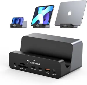 TobenONE 18-in-2 MacBook Docking Station Dual Monitor 4K@60Hz, 150 Power Adapter, 20W Charging, USB C Docking Station with 2 HDMI&DP, 7 USB, 2.5Gbps Ethernet, 2 Audio, Dock Stand for MacBook Pro 1