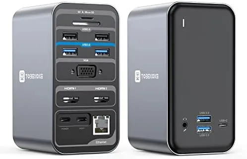 TobenONE USB C Laptop Docking Station Dual Monitor, 15-in-1 USB C Dock with Dual HDMI, 65W Power Supply, VGA, 4 USB 3.0, 2 USB 2.0, USB C, SD/TF, Ethernet and Audio/Mic for Lenovo, HP, Dell, Surface