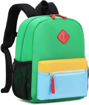 Toddler Backpack, 12'' Mini Preschool Backpack for 2-4 years old Kindergarten Boys and Girls Small Bookbag with Chest Buckle and Reflective Strip,Green and Blue