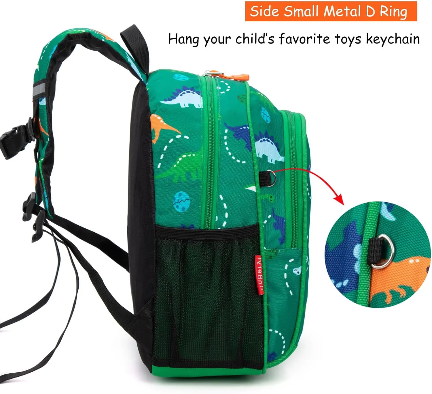 Toddler Backpack Boys, 15 Inch Kids Backpack for Preschool or Kindergarten, Dinosaur Green
