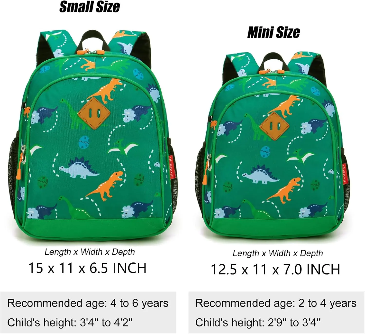 Toddler Backpack Boys, 15 Inch Kids Backpack for Preschool or Kindergarten, Dinosaur Green