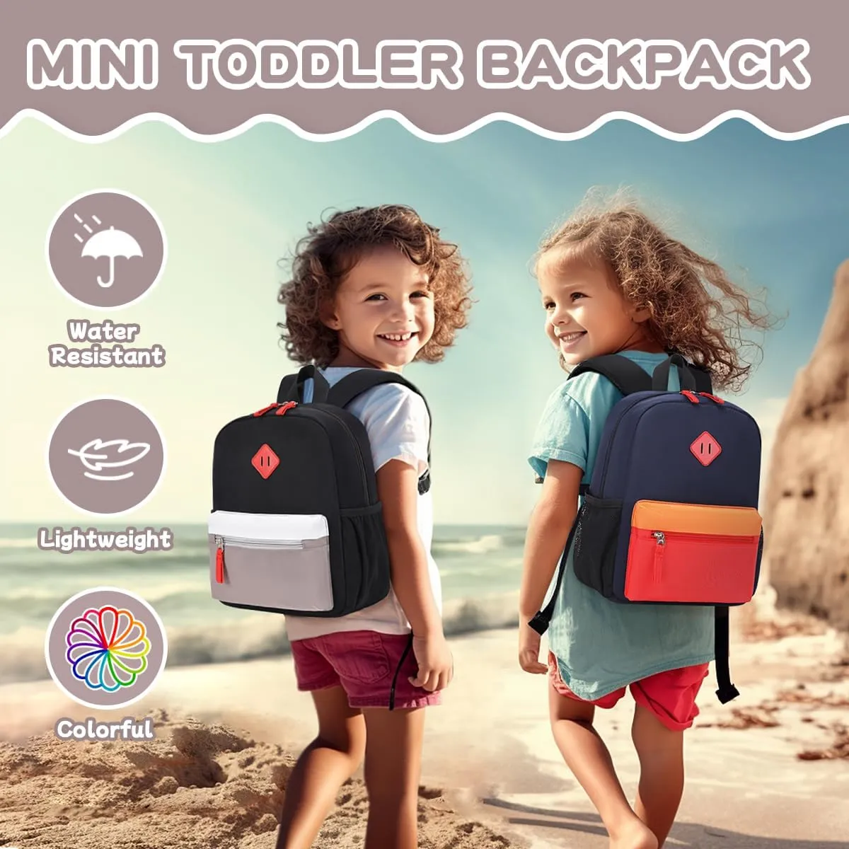 Toddler Backpack for Boys Girls, 12'' Mini Preschool Backpack for Kids Age 2-4 Years Old Small Toddler Bookbag for Kindergarten with Chest Buckle and Reflective Strip,Black and Grey