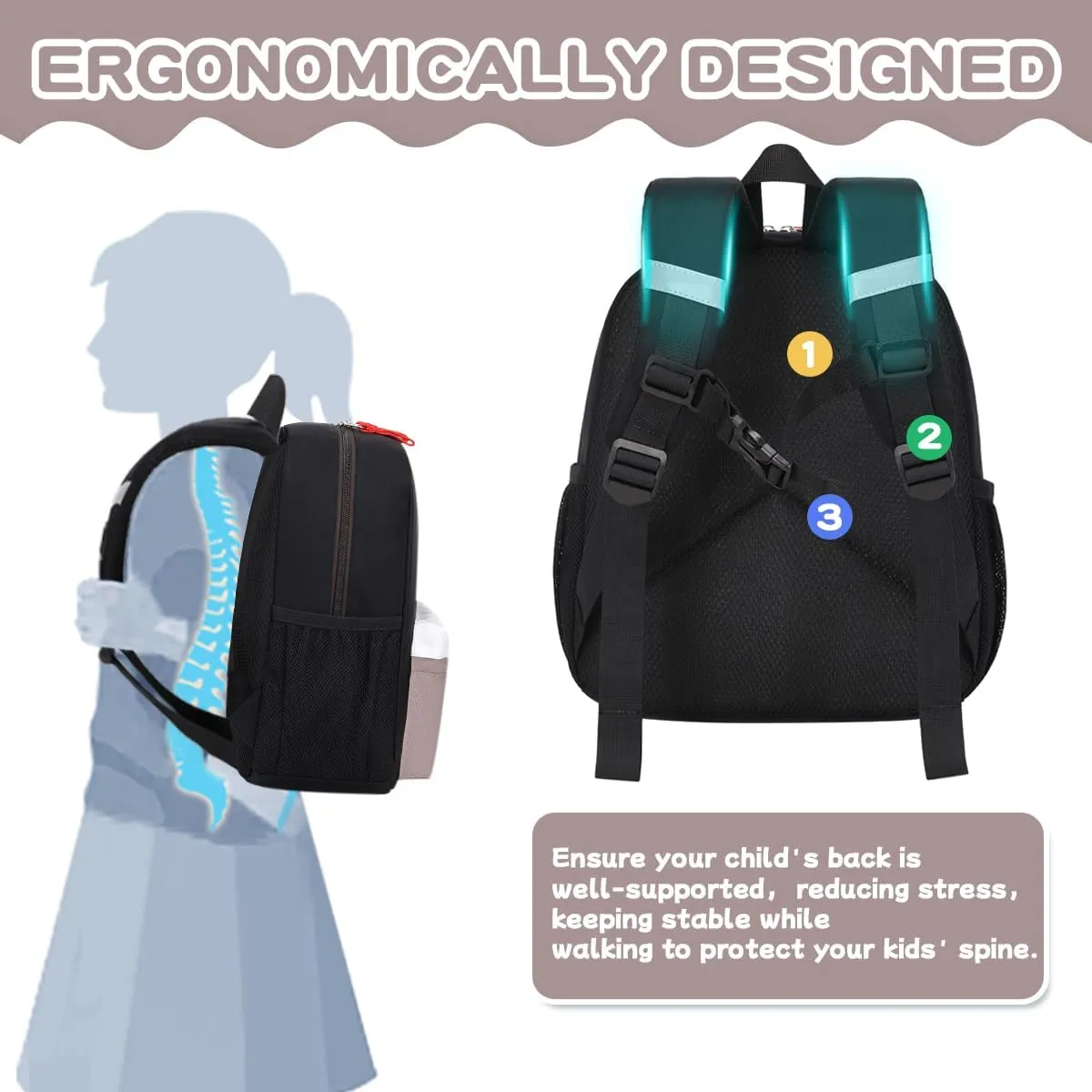 Toddler Backpack for Boys Girls, 12'' Mini Preschool Backpack for Kids Age 2-4 Years Old Small Toddler Bookbag for Kindergarten with Chest Buckle and Reflective Strip,Black and Grey