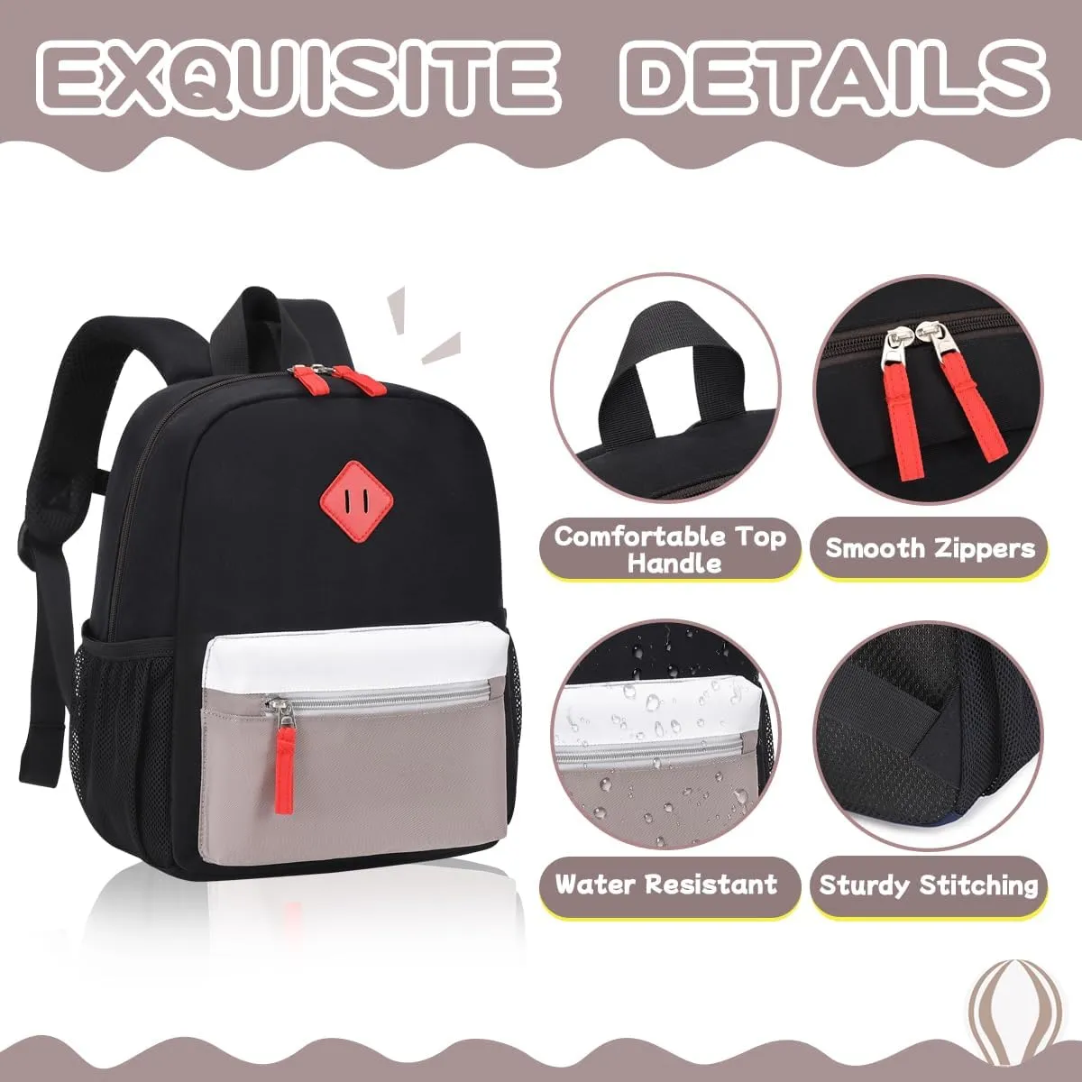 Toddler Backpack for Boys Girls, 12'' Mini Preschool Backpack for Kids Age 2-4 Years Old Small Toddler Bookbag for Kindergarten with Chest Buckle and Reflective Strip,Black and Grey
