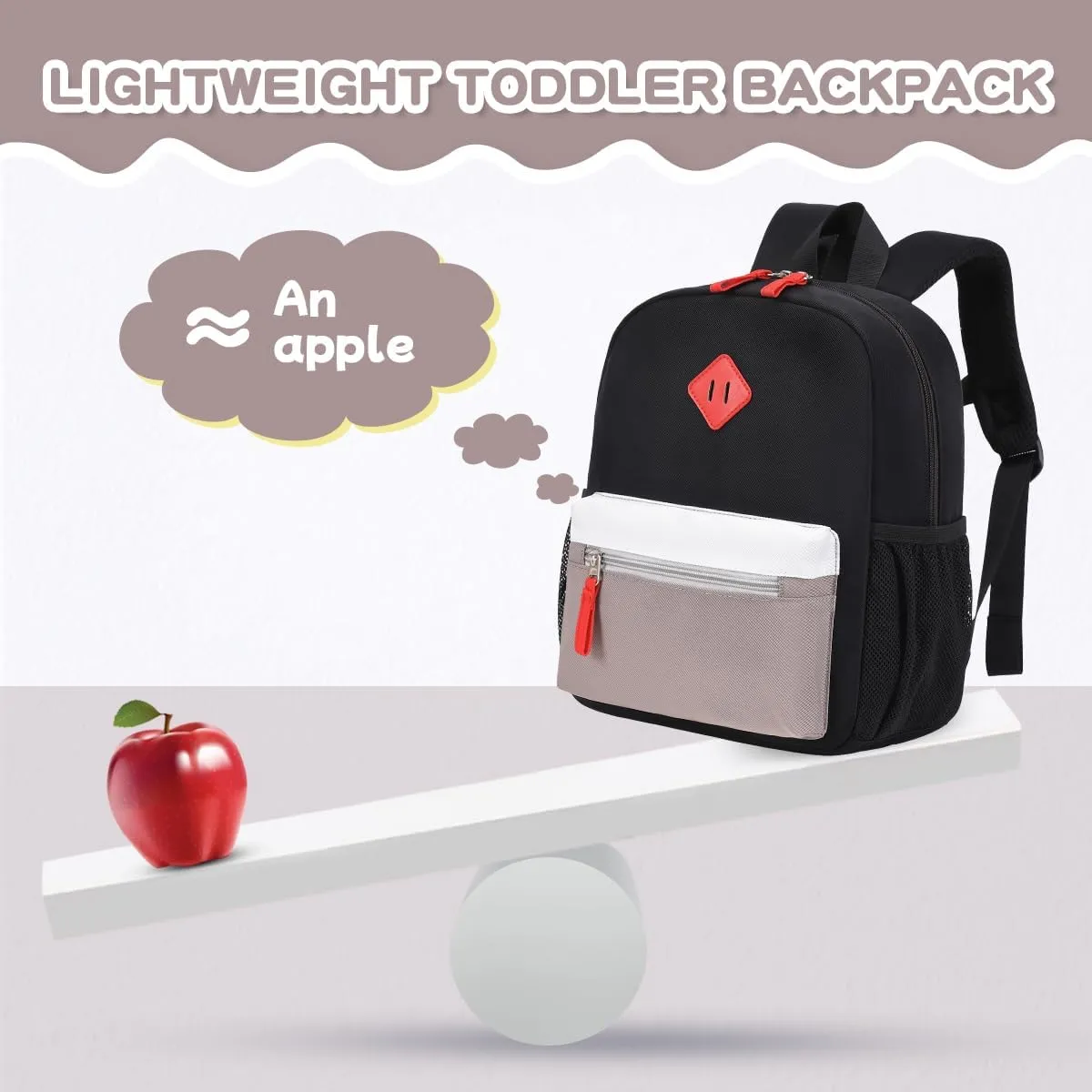 Toddler Backpack for Boys Girls, 12'' Mini Preschool Backpack for Kids Age 2-4 Years Old Small Toddler Bookbag for Kindergarten with Chest Buckle and Reflective Strip,Black and Grey