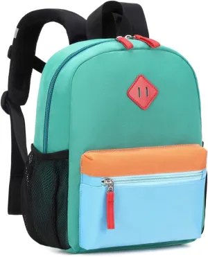 Toddler Backpack for Boys Girls, 12'' Mini Preschool Backpack for Kids Age 2-4 Years Old Small Toddler Bookbag for Kindergarten with Chest Buckle and Reflective Strip,Lake Green and Blue