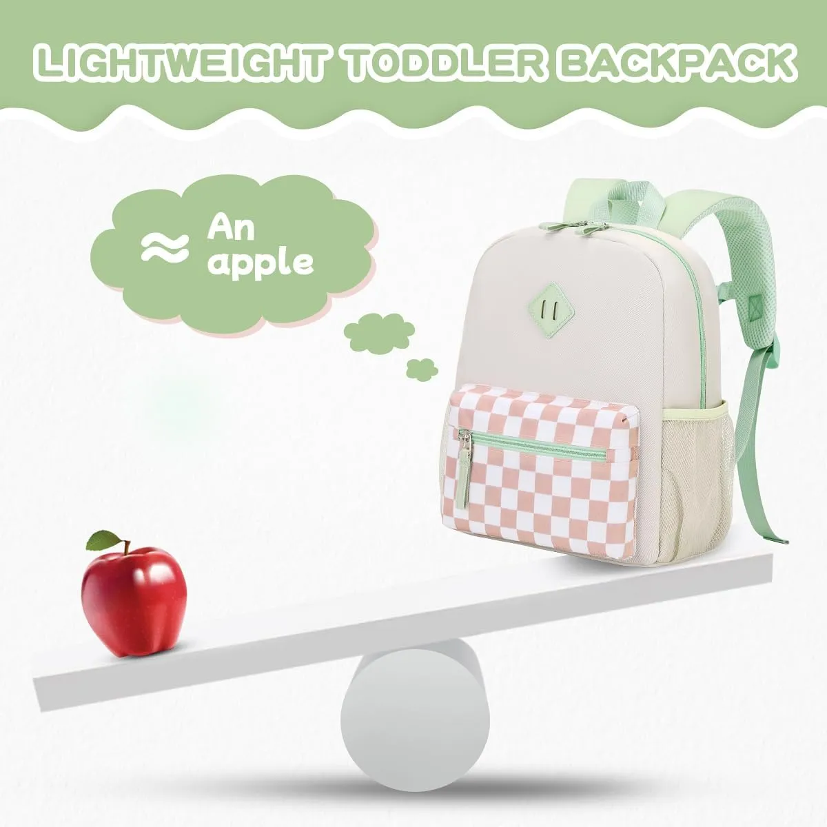 Toddler Backpack for Girls, 12'' Mini Preschool Backpack for Kids Age 2-4 Years Old Small Toddler Bookbag for Kindergarten with Chest Buckle and Reflective Strip, Green Plain