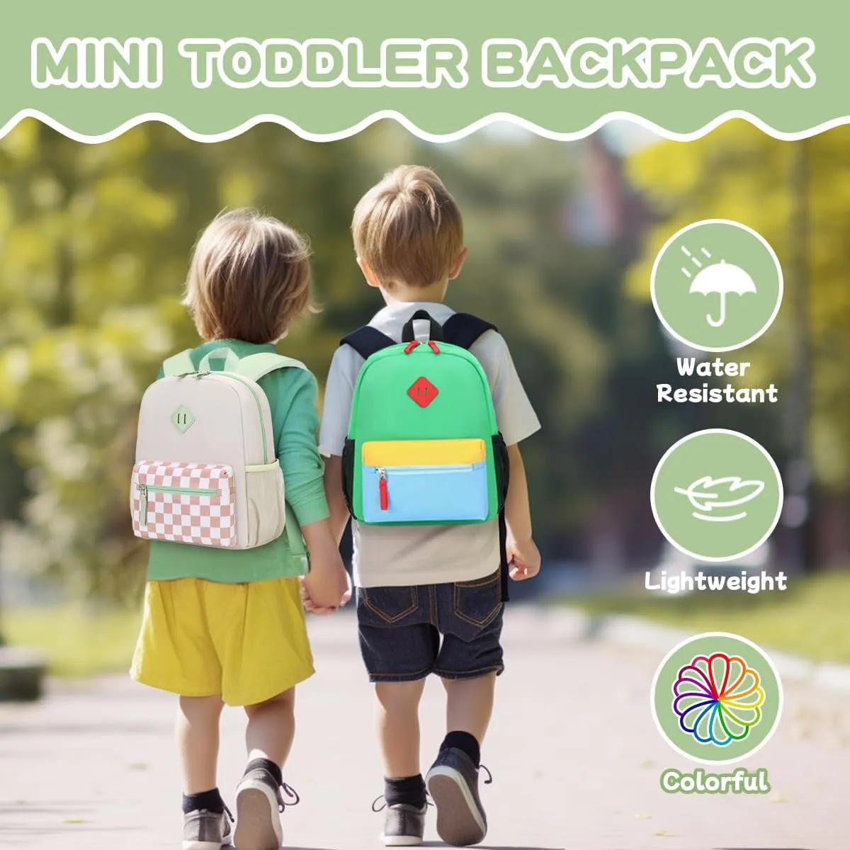 Toddler Backpack for Girls, 12'' Mini Preschool Backpack for Kids Age 2-4 Years Old Small Toddler Bookbag for Kindergarten with Chest Buckle and Reflective Strip, Green Plain