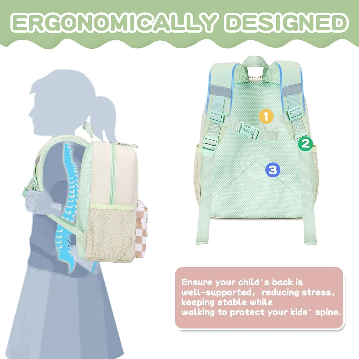 Toddler Backpack for Girls, 12'' Mini Preschool Backpack for Kids Age 2-4 Years Old Small Toddler Bookbag for Kindergarten with Chest Buckle and Reflective Strip, Green Plain