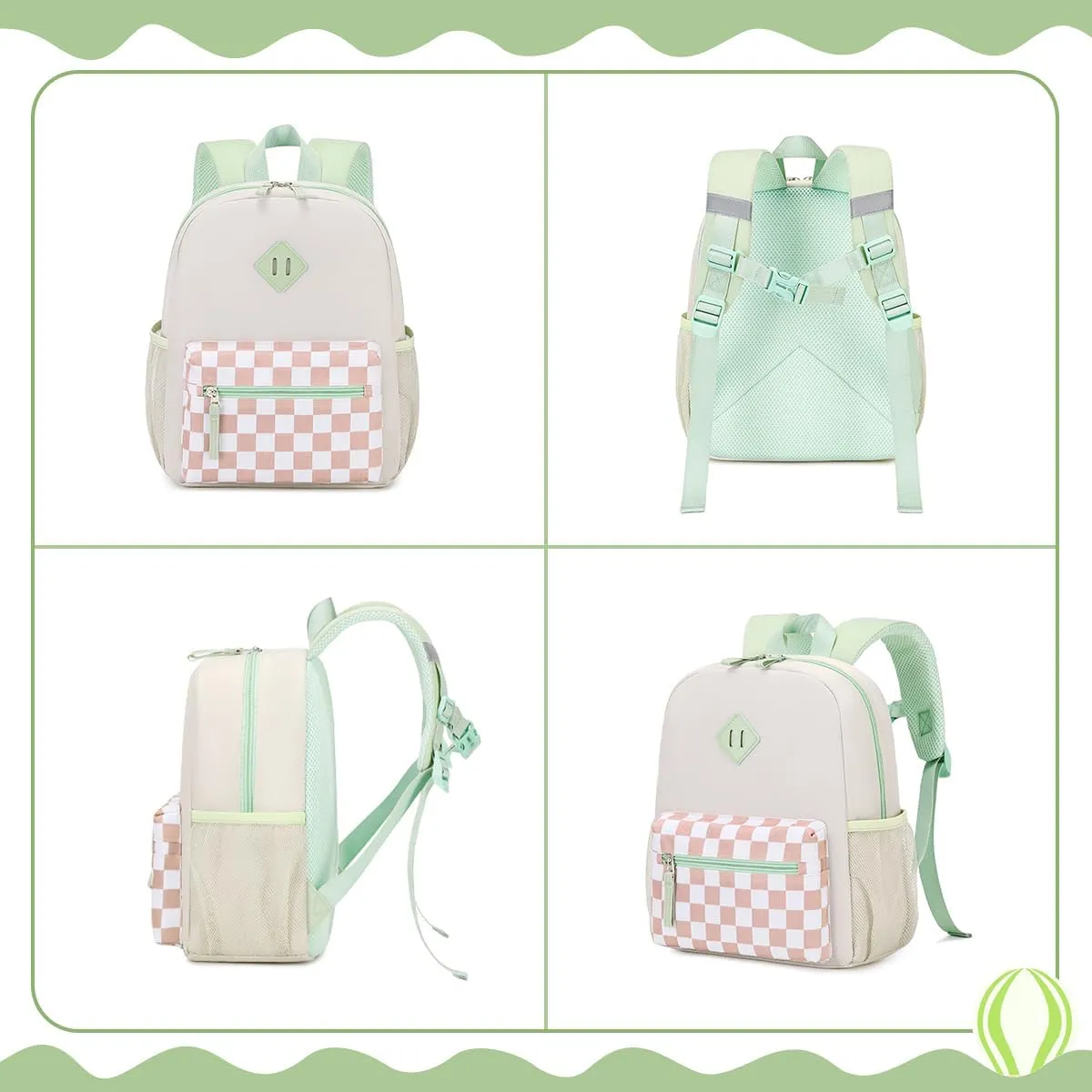 Toddler Backpack for Girls, 12'' Mini Preschool Backpack for Kids Age 2-4 Years Old Small Toddler Bookbag for Kindergarten with Chest Buckle and Reflective Strip, Green Plain