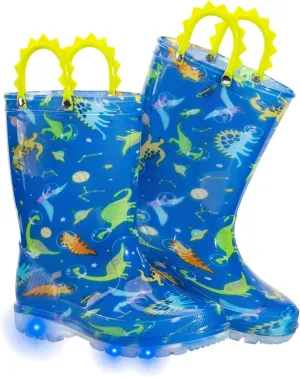 Toddler Kids Rain Boots Boys Girls Light Up Waterproof Boot with Handles