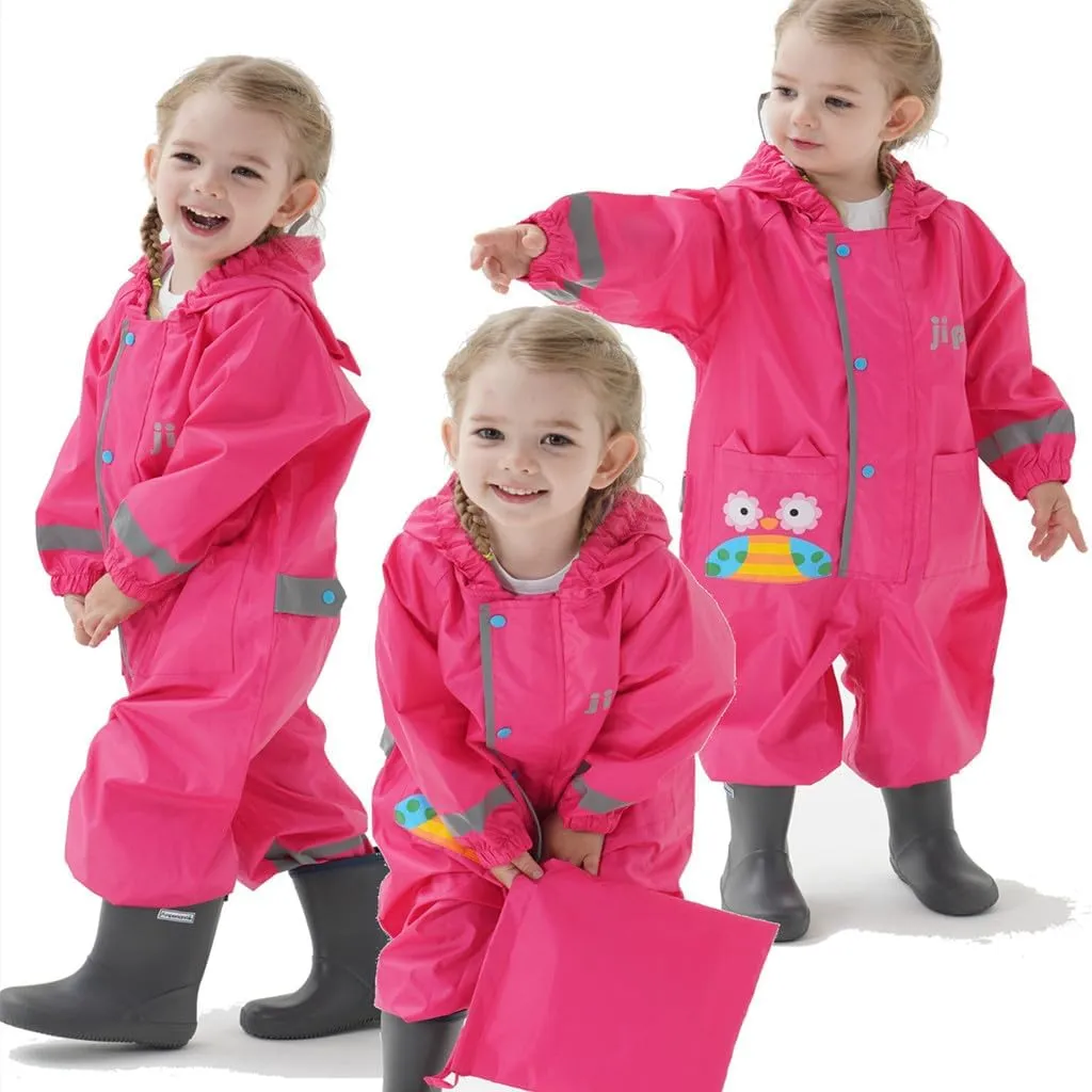 Toddler Kids Rain Suit with Hood - Waterproof Coverall One Piece for Kids (1-9 Years)