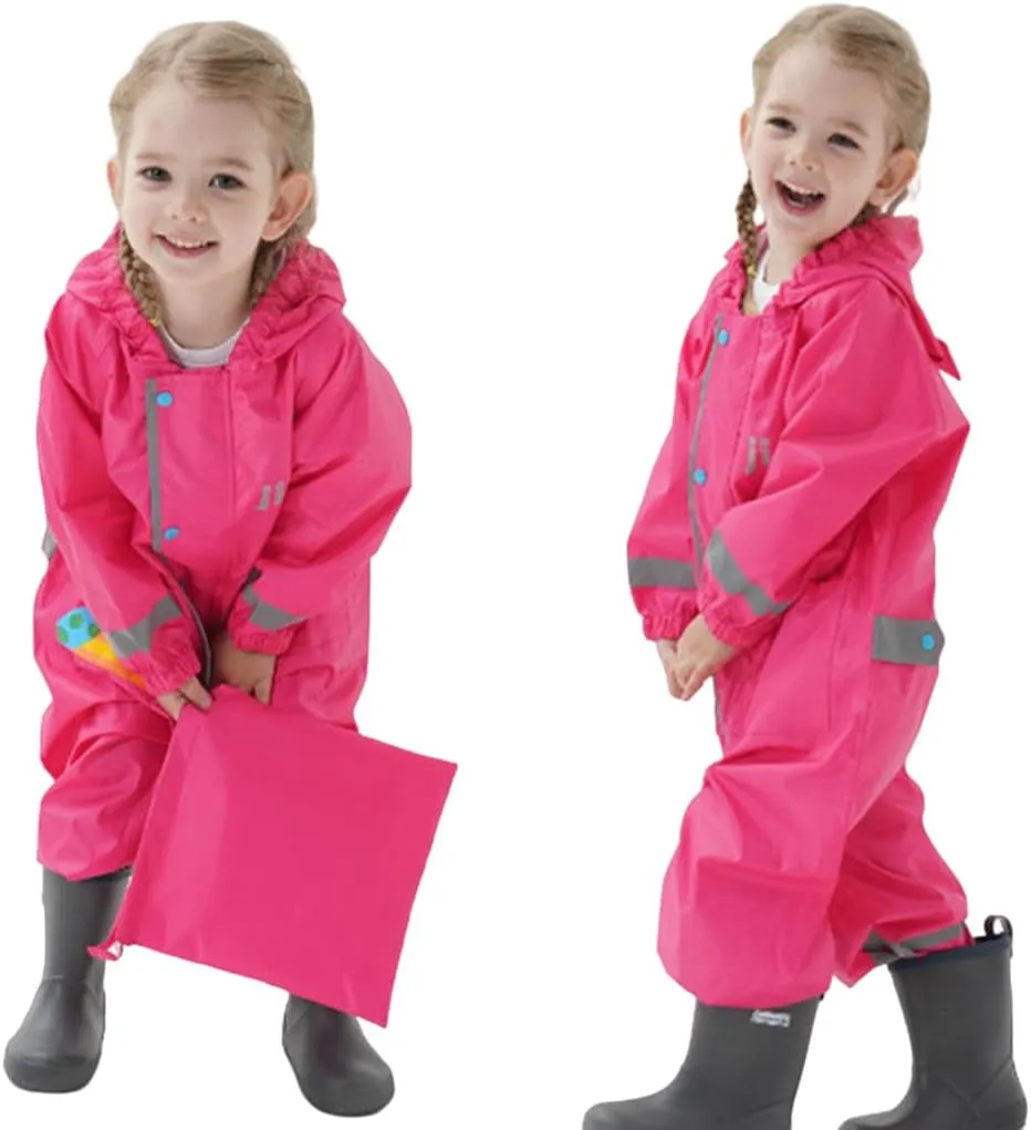 Toddler Kids Rain Suit with Hood - Waterproof Coverall One Piece for Kids (1-9 Years)