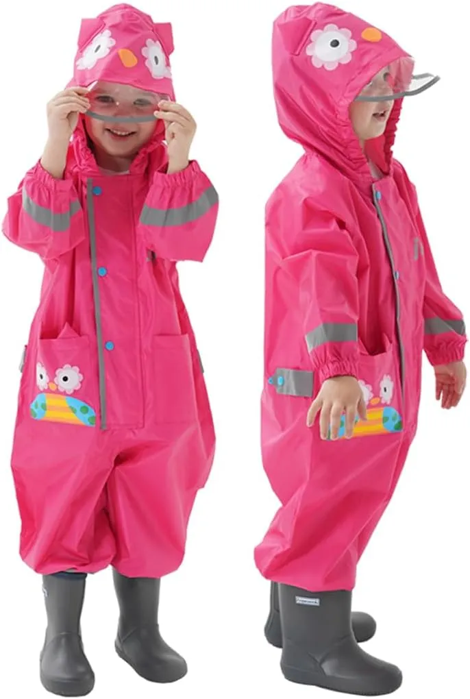 Toddler Kids Rain Suit with Hood - Waterproof Coverall One Piece for Kids (1-9 Years)