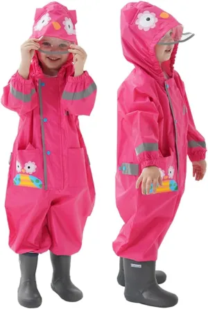 Toddler Kids Rain Suit with Hood - Waterproof Coverall One Piece for Kids (1-9 Years)