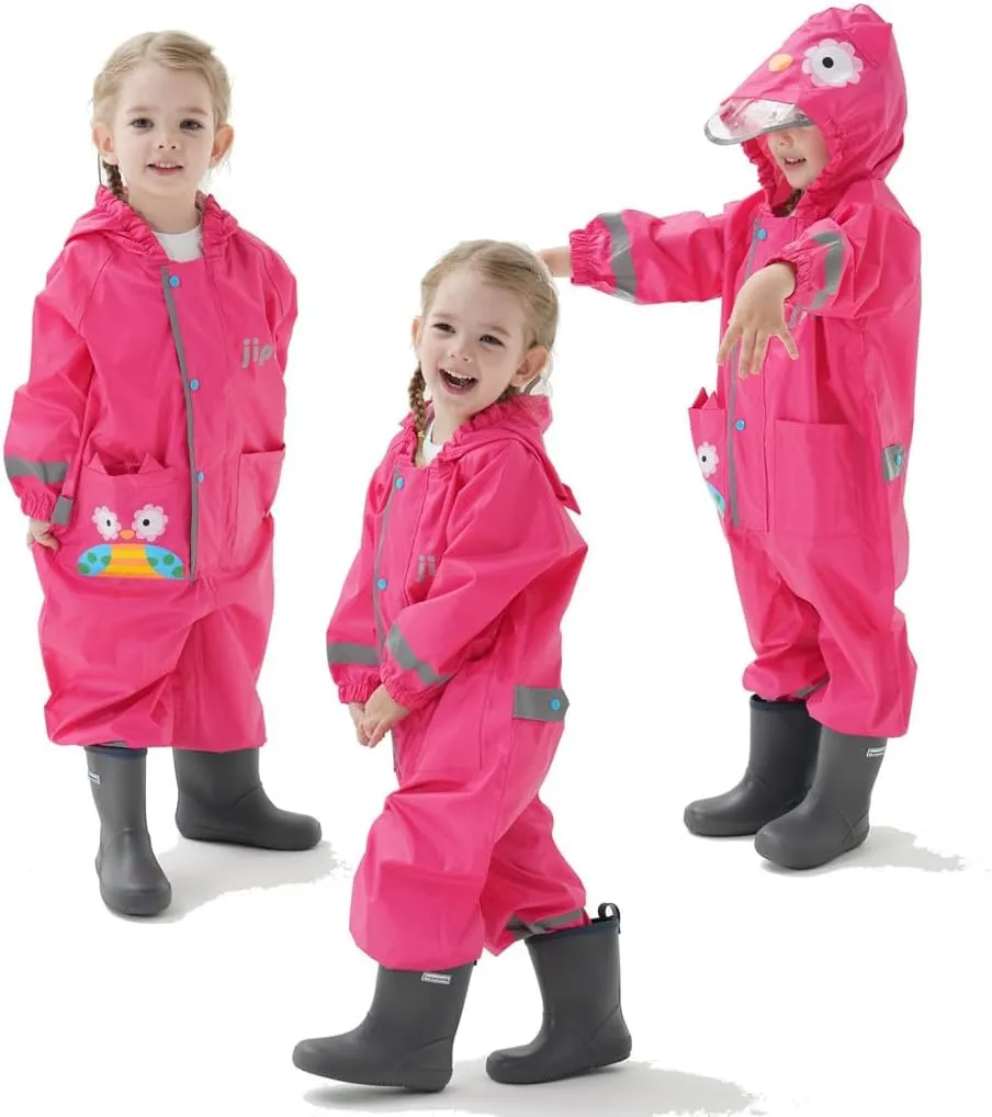 Toddler Kids Rain Suit with Hood - Waterproof Coverall One Piece for Kids (1-9 Years)