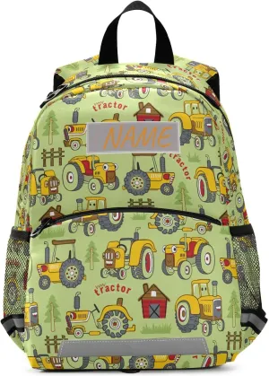 Toddlers Backpack Custom Kid's Name Tractors Ccartoon Farming Bookbag for Boys Girls 3-6 Years,Personalized Colorful Cars Kindergarten Preschool Backpack Daypack
