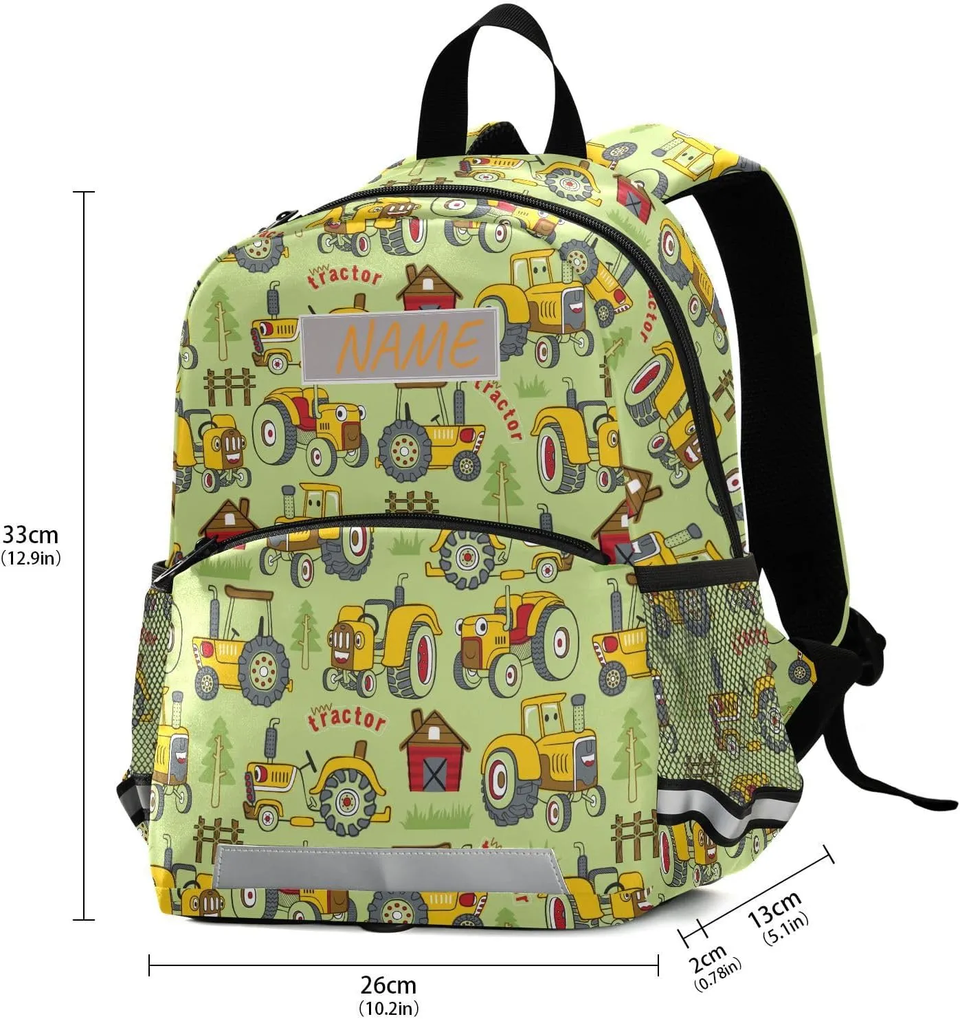 Toddlers Backpack Custom Kid's Name Tractors Ccartoon Farming Bookbag for Boys Girls 3-6 Years,Personalized Colorful Cars Kindergarten Preschool Backpack Daypack