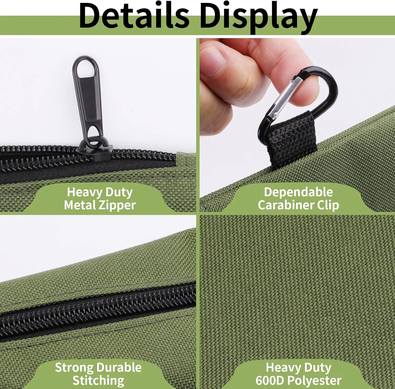 Tool Bag Zipper Pouch, Premium Tool Pouch, Utility Multipurpose Storage Organizer Tool Pouches with Carabiner Metal Zipper for Tools (6 Pack, Tan, Navy Green, Black, Light Brown, Grey, Mocha)