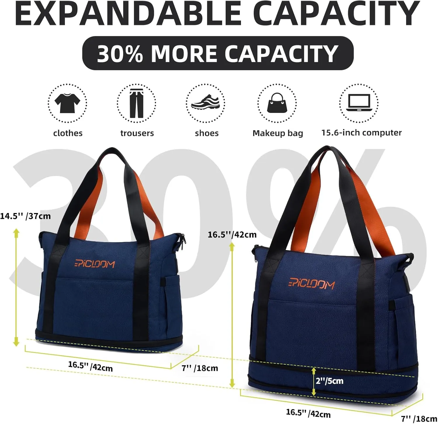 Tote Bag for Men, Travel Duffel Bag for Women with 15.6" Laptop Compartment for Work, Overnight Weekend Bag with USB