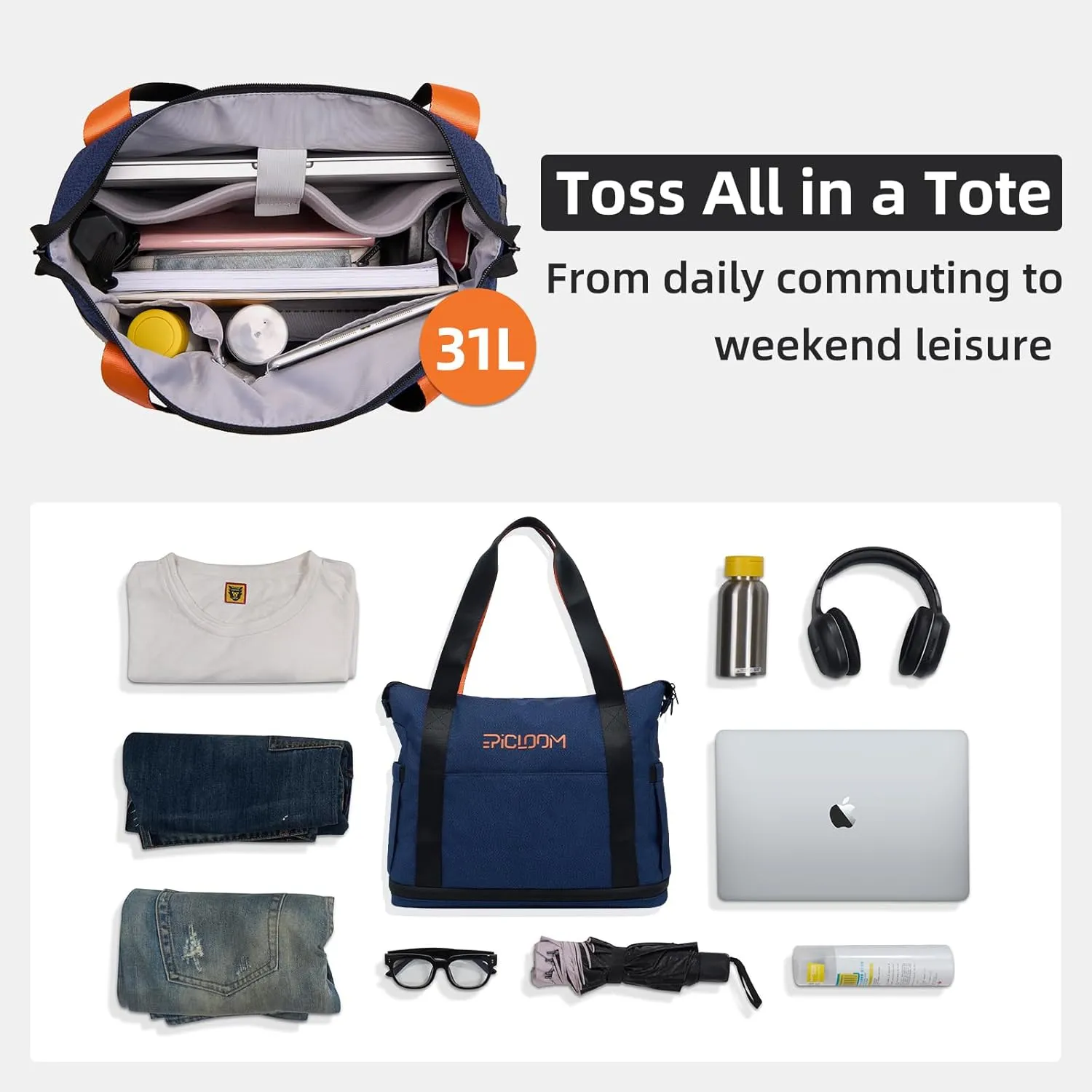 Tote Bag for Men, Travel Duffel Bag for Women with 15.6" Laptop Compartment for Work, Overnight Weekend Bag with USB