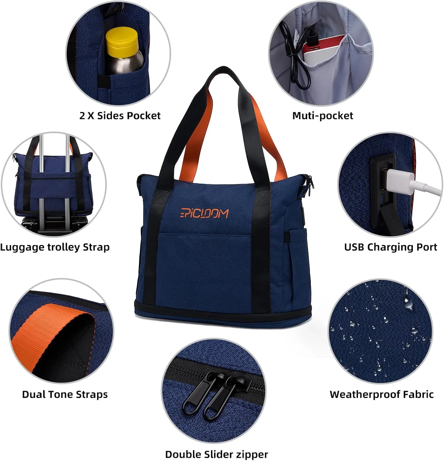 Tote Bag for Men, Travel Duffel Bag for Women with 15.6" Laptop Compartment for Work, Overnight Weekend Bag with USB