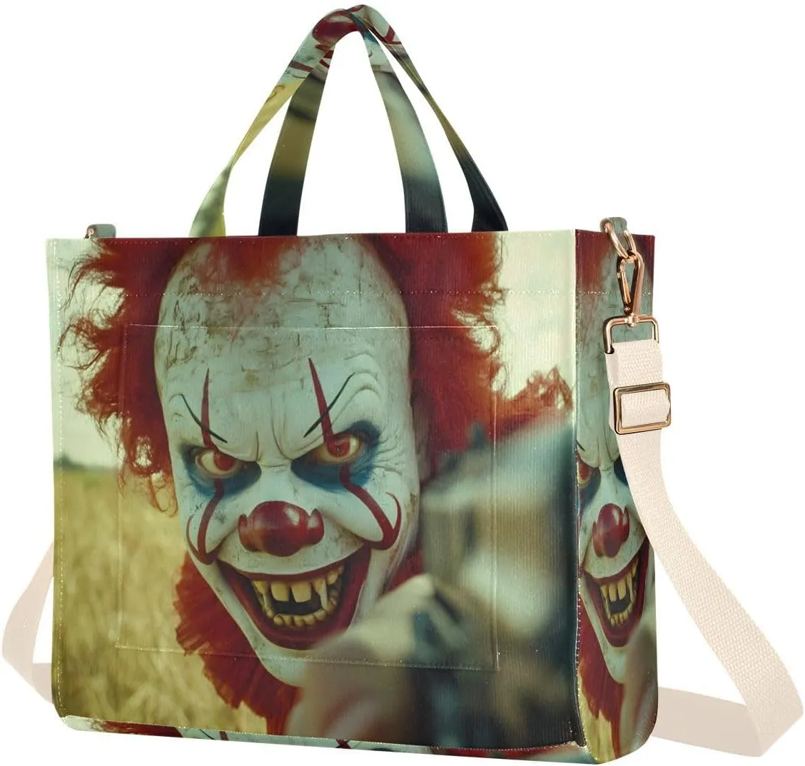 Tote Bag for Women Clown Mad Print, Corduroy Handbags Purses with Detachable Strap S