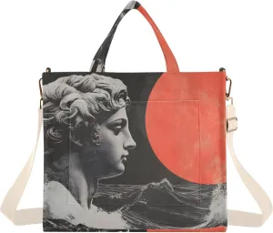 Tote Bag for Women Surreal Statue Print, Corduroy Handbags Purses with Detachable Strap S