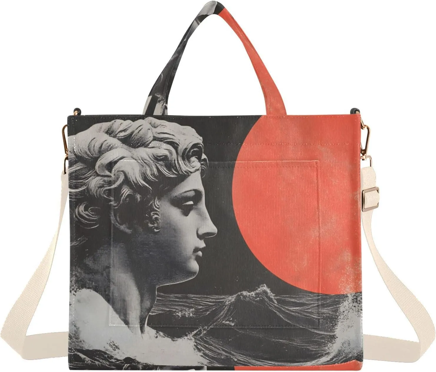 Tote Bag for Women Surreal Statue Print, Corduroy Handbags Purses with Detachable Strap S