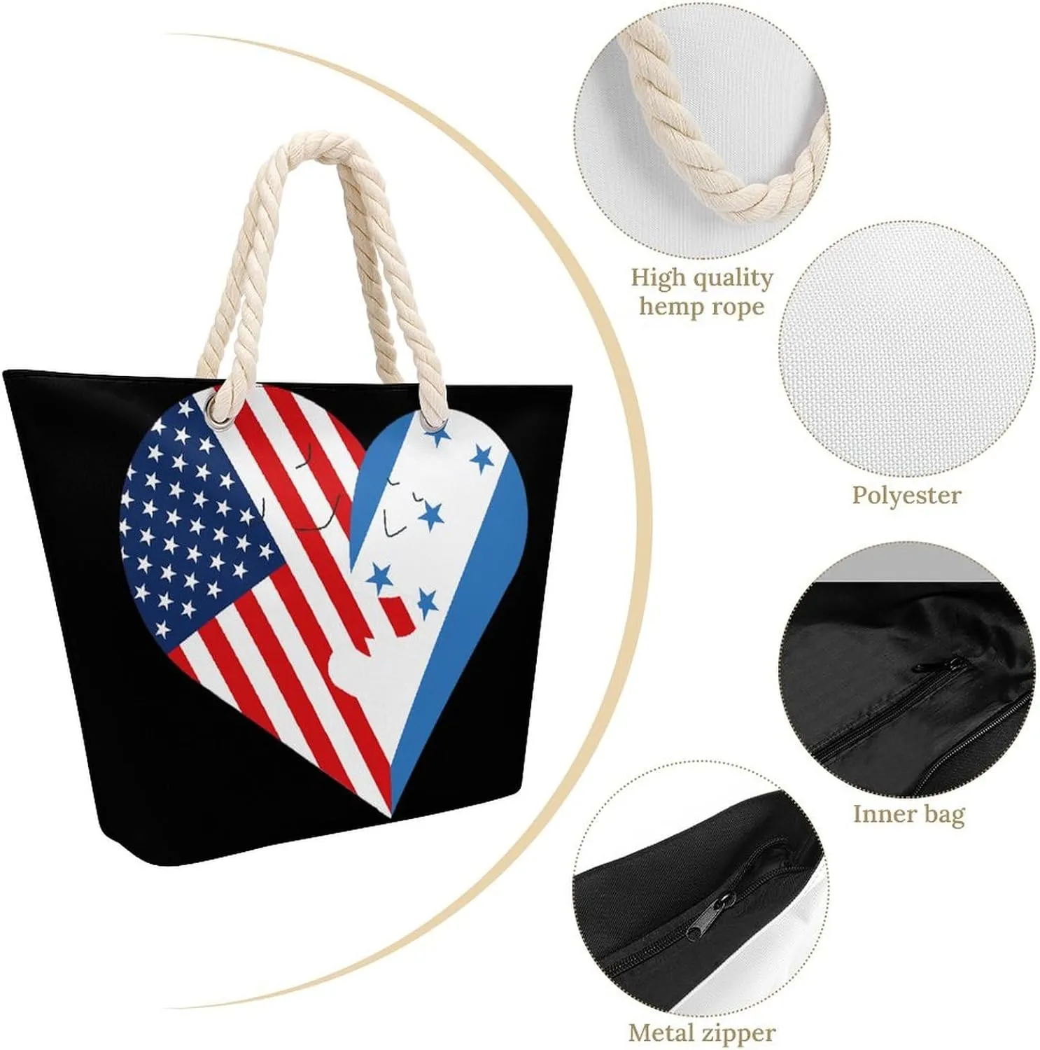 Tote Bag Large Handles Beach Bag with Zipper for Shopping Groceries Travel Outdoors Swim Pool Bag