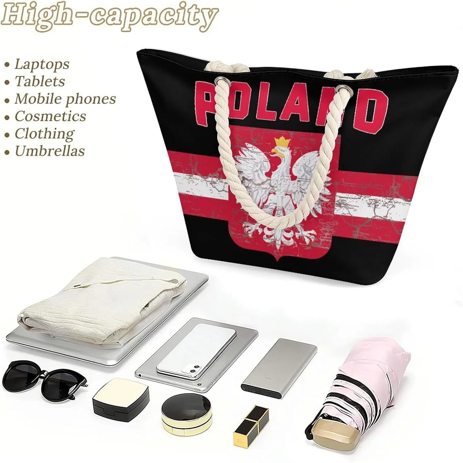 Tote Bag Large Handles Beach Bag with Zipper for Shopping Groceries Travel Outdoors Swim Pool Bag