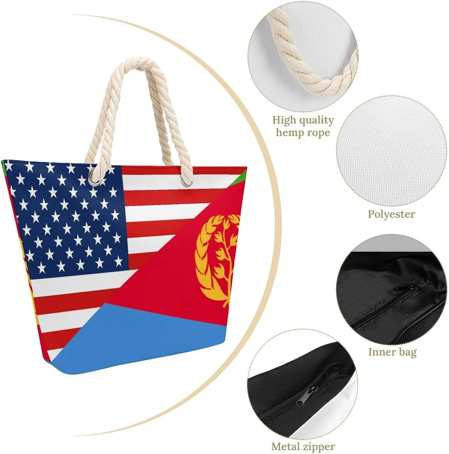 Tote Bag Large Handles Beach Bag with Zipper for Shopping Groceries Travel Outdoors Swim Pool Bag